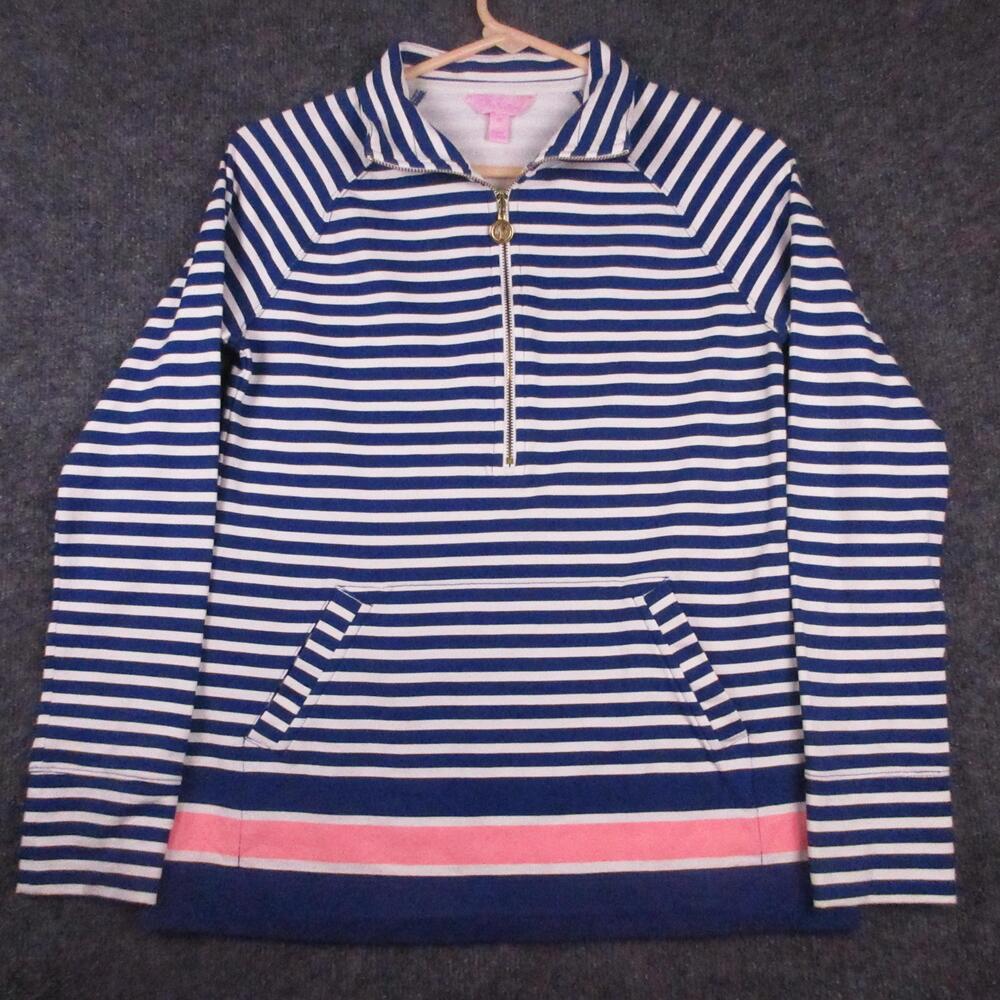 Lilly Pulitzer Sweatshirt Womens XS Blue White Stripe 1/2 Zip Terry Pullover